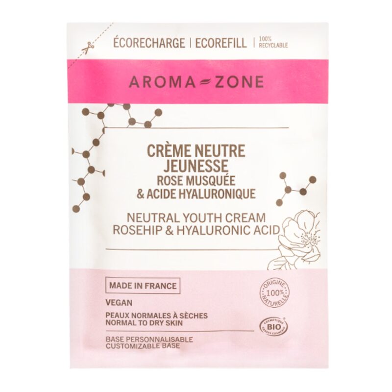 AROMA ZONE – CRÈME NEUTRE JEUNESSE ROSE MUSQUÉE & ACIDE HYALURONIQUE ...